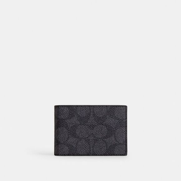 NWT Coach Outlet Compact Billfold Wallet In Signature Canvas - Picture 1 of 4